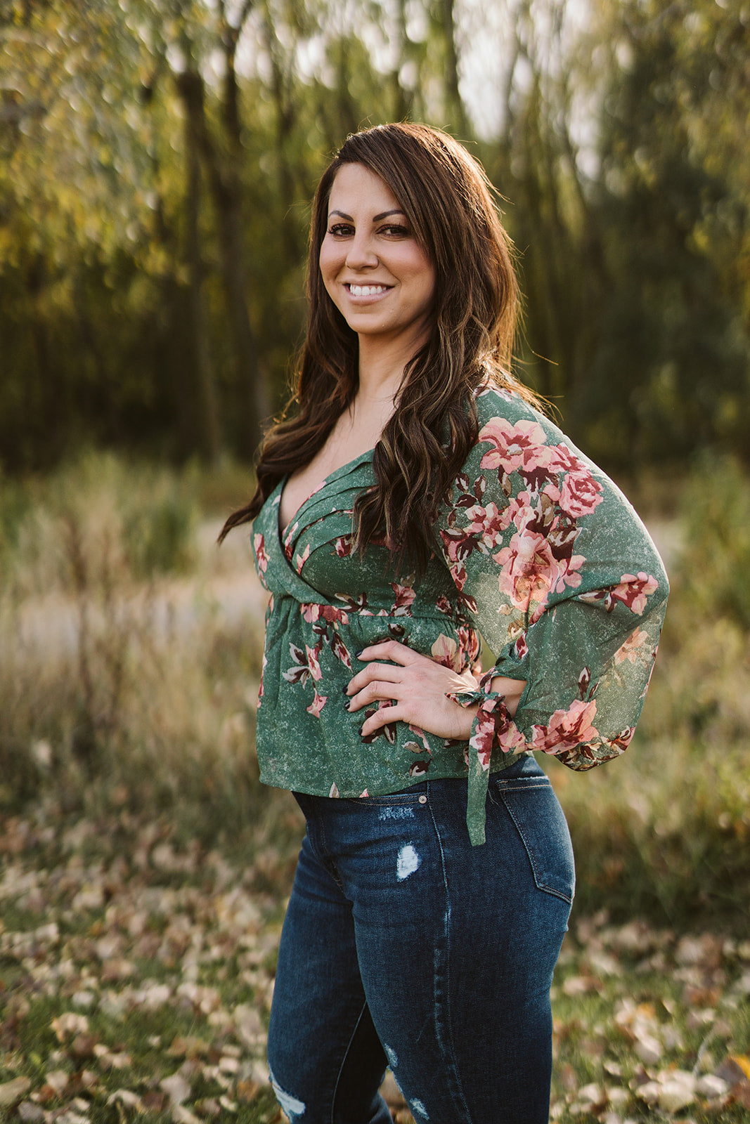 Pleated Floral Chiffon Peplum Top