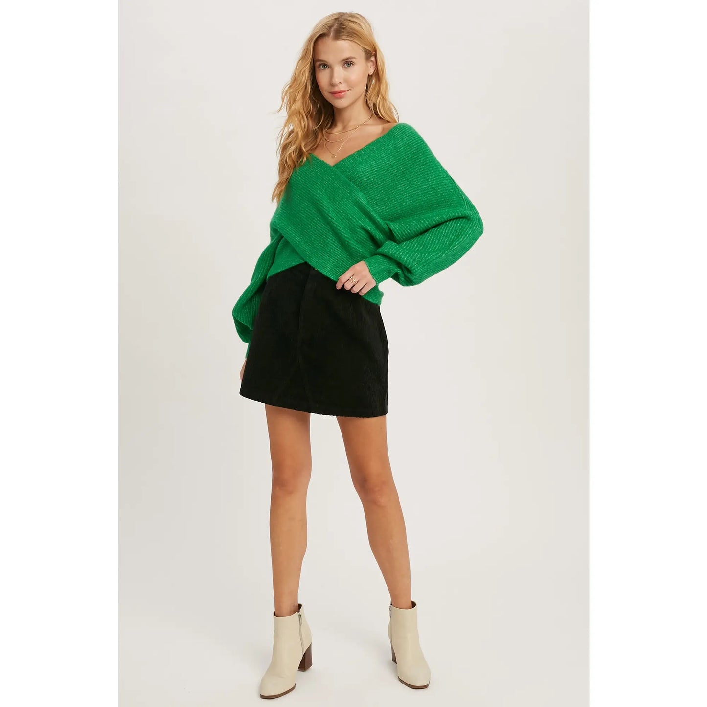 Emerald Crossover Ribbed Sweater