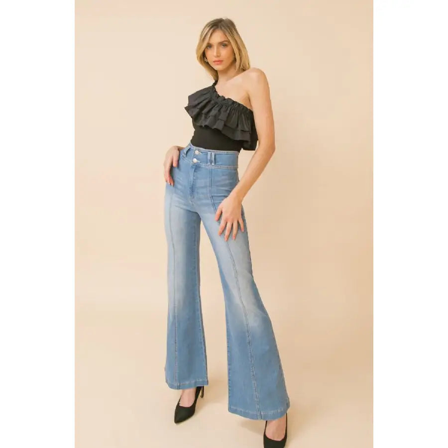 Black Ruffled Flounce One Shoulder Body Suit