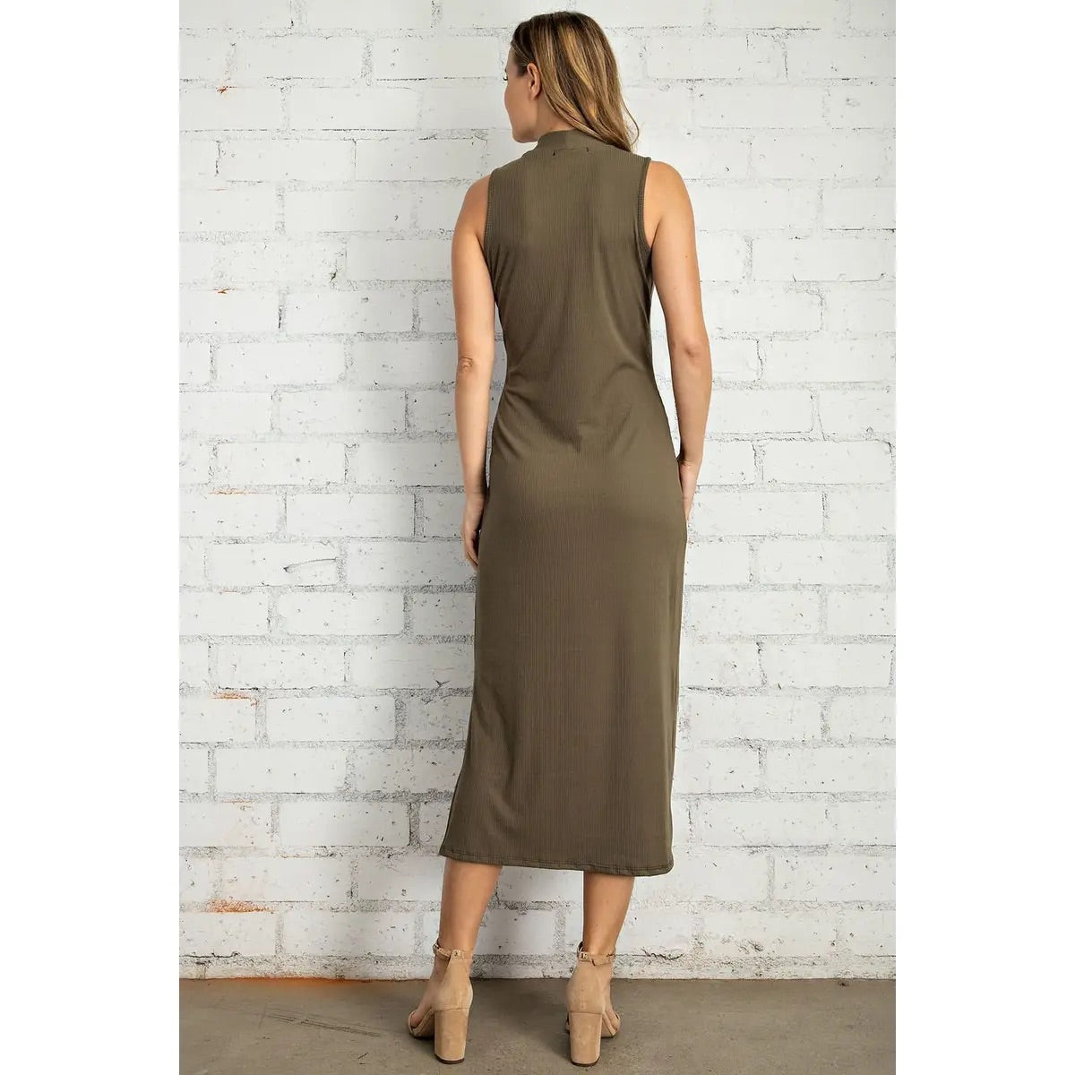 Olive Ribbed Midi Dress