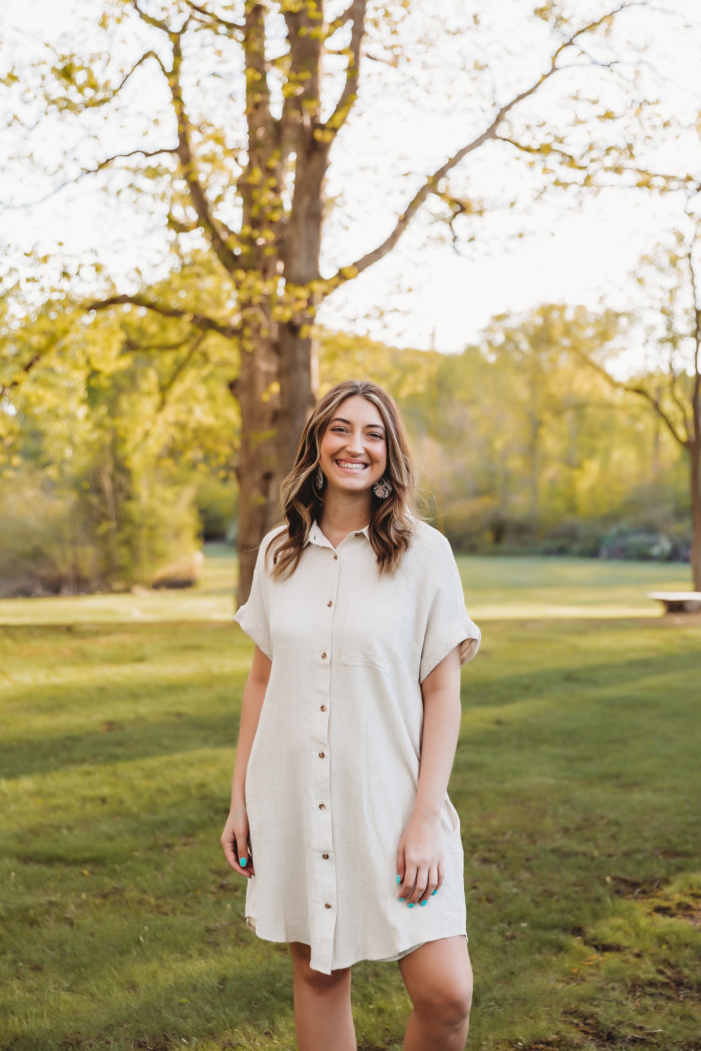 Oatmeal Button Up Shirt Dress