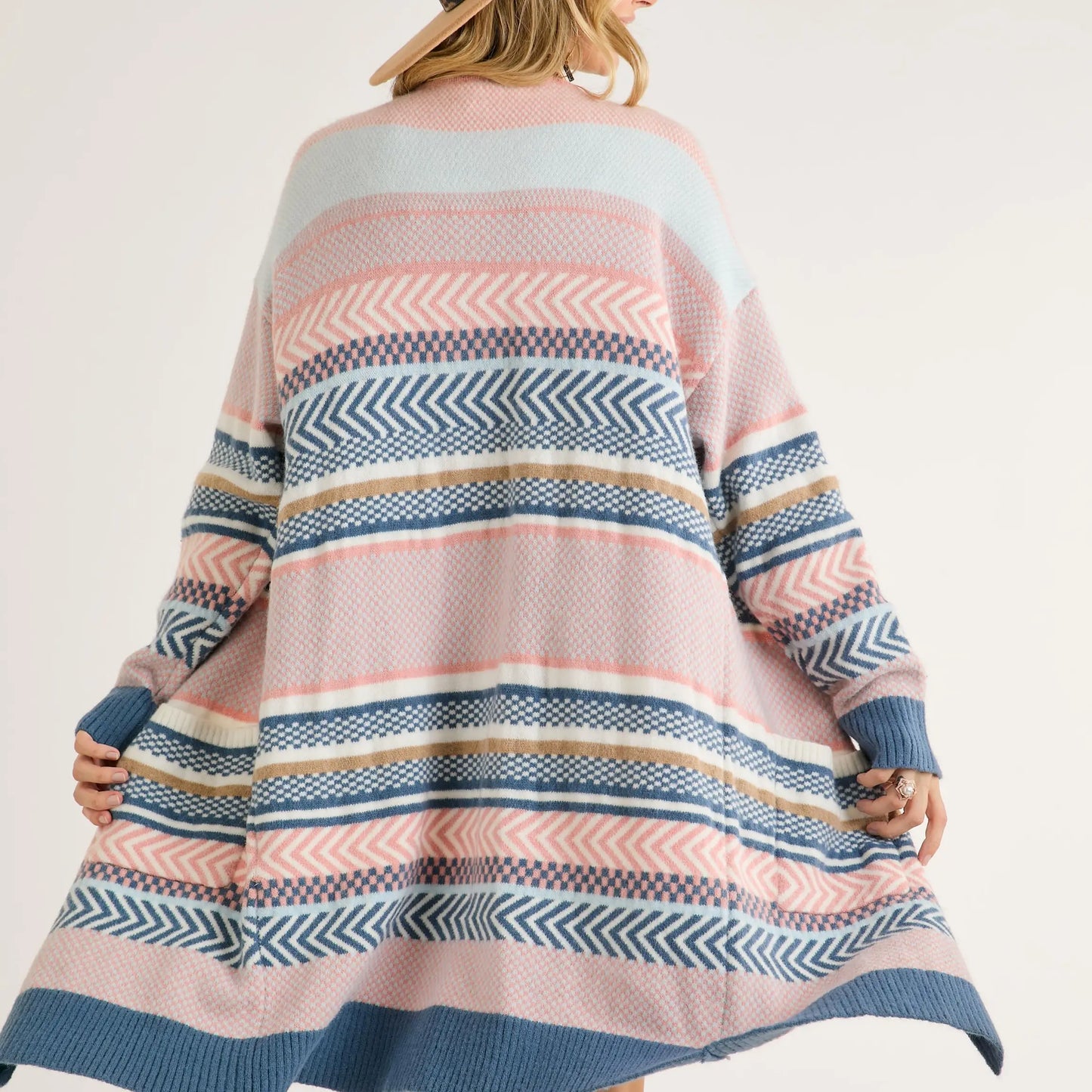 Striped Knee Length Cardigan