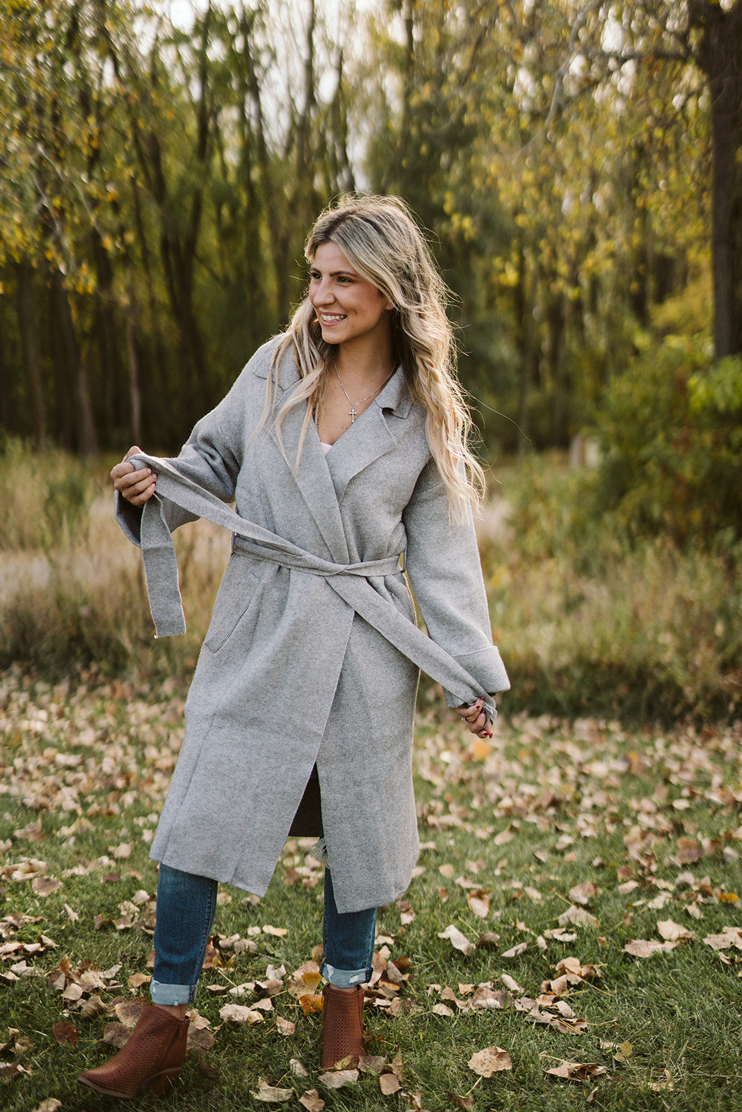 Heather Gray Knitted Trench Coat