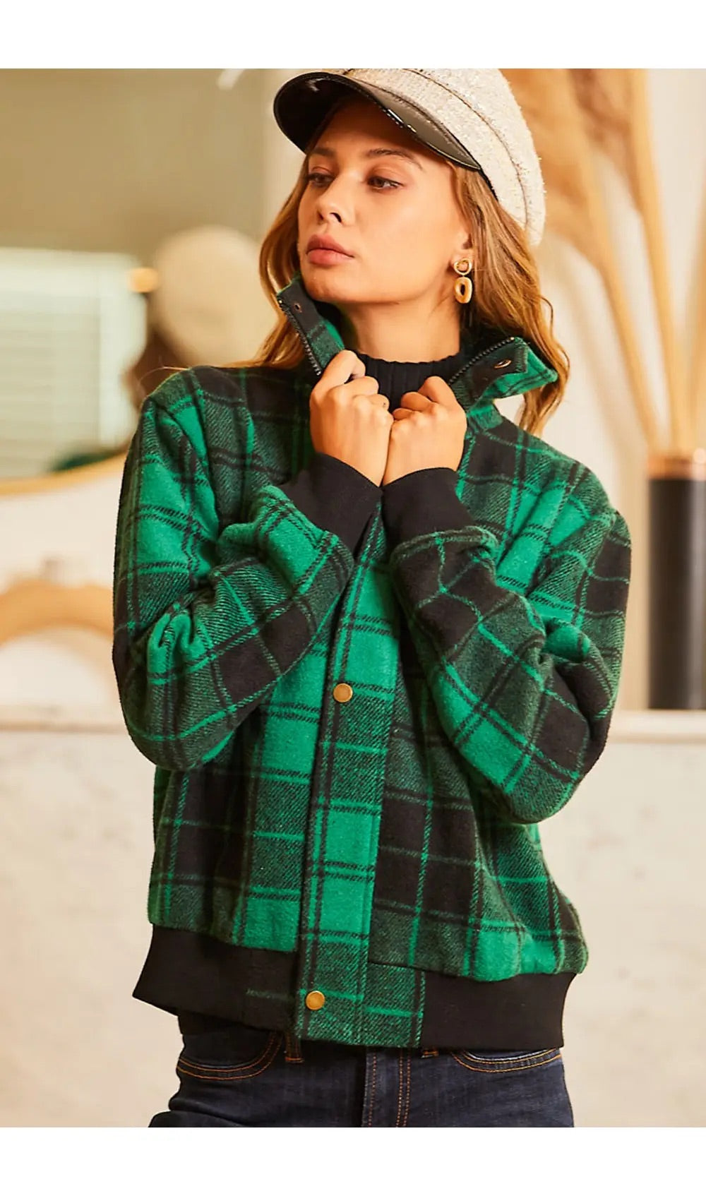 Green and black checkered 2024 jacket