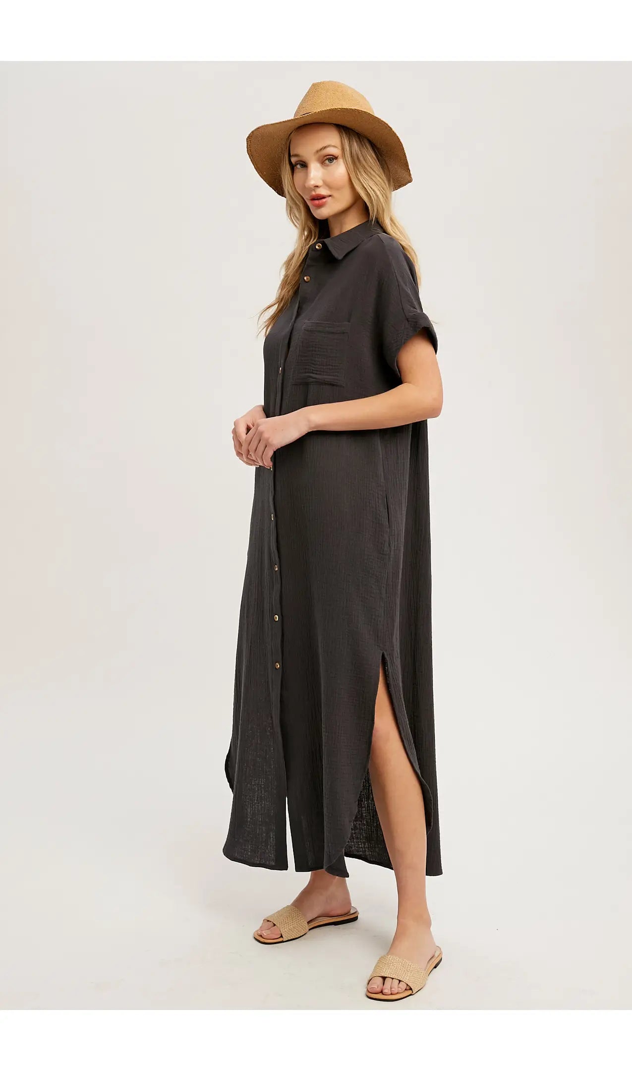 Ash Button Up Maxi Shirt Dress