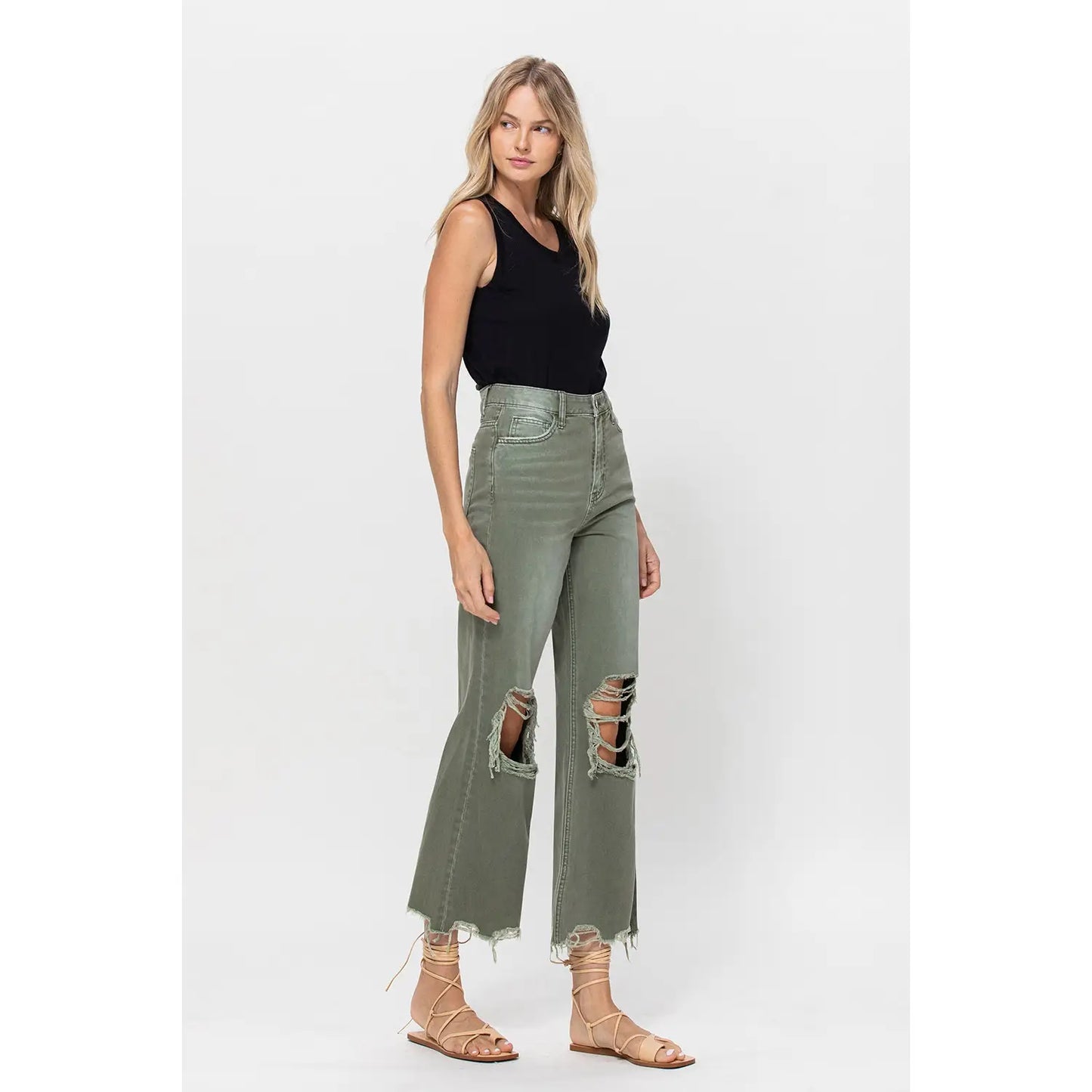 Army Green Vintage Crop Flares