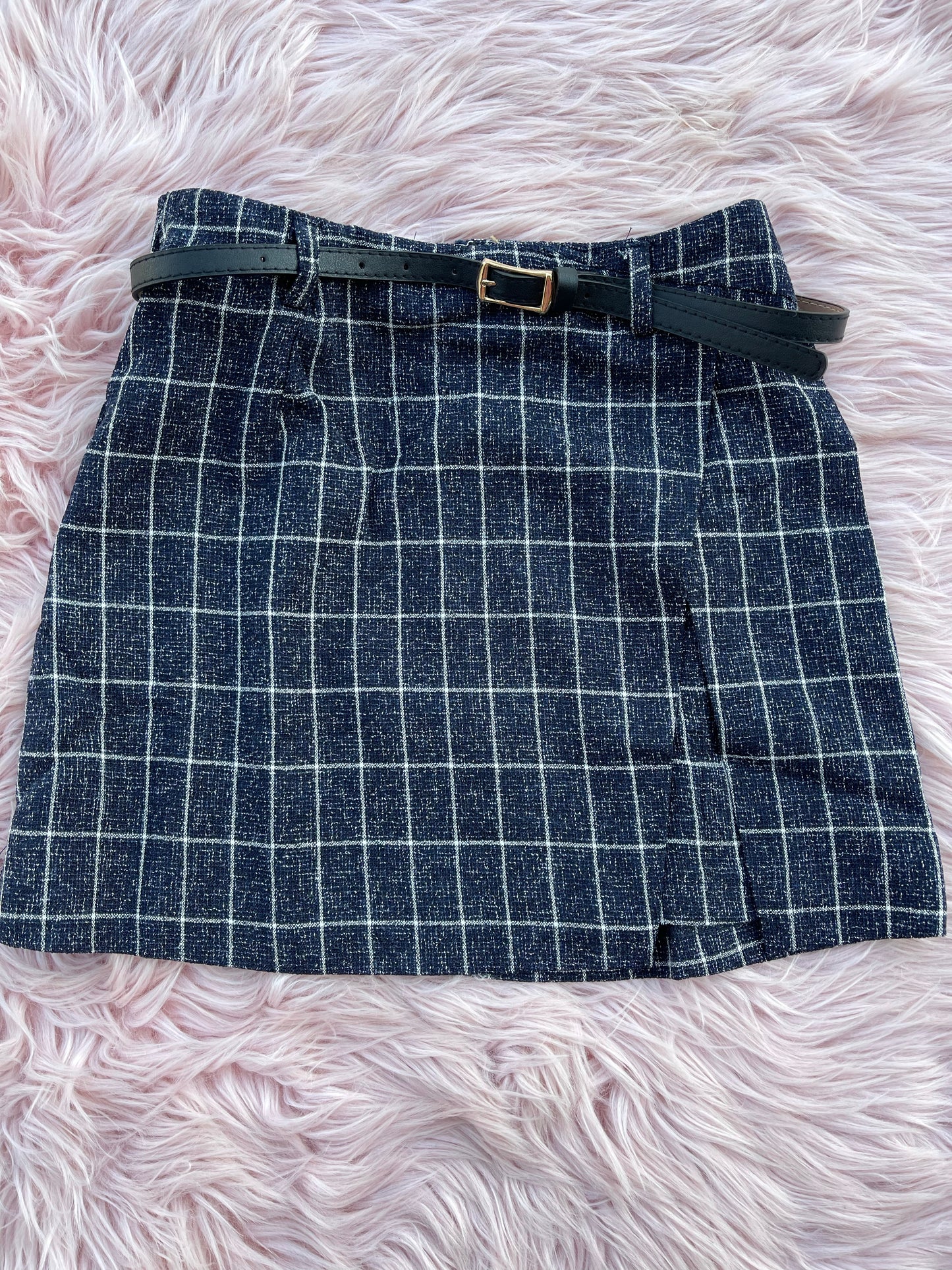 Navy Belted Mini Skirt