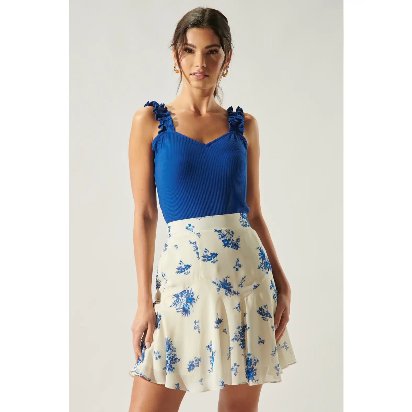 Blue Ruffle Strap Tank