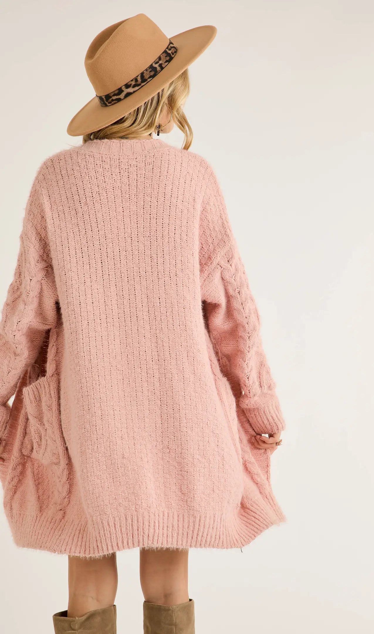 Blush Cable Knit Open Cardigan