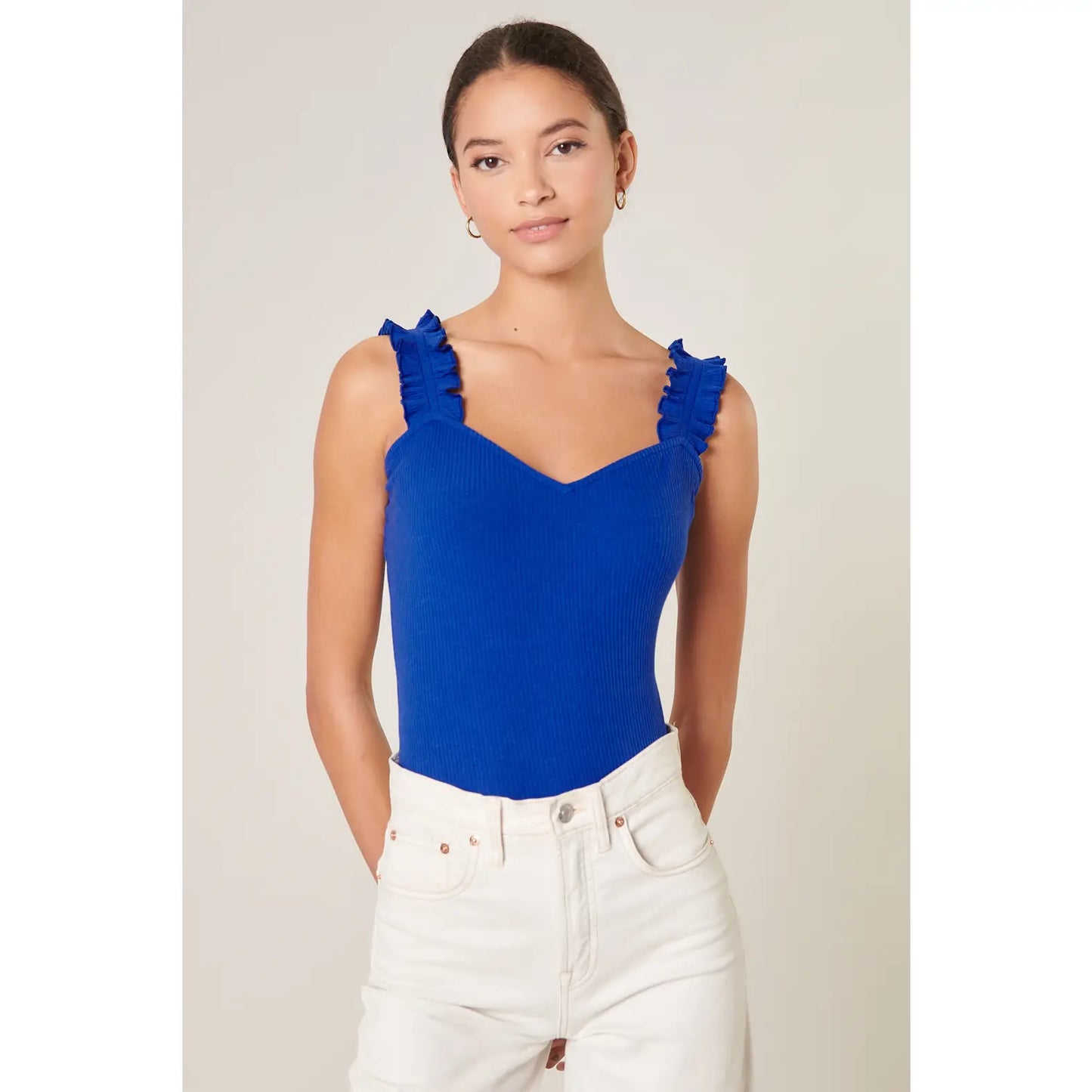 Blue Ruffle Strap Tank
