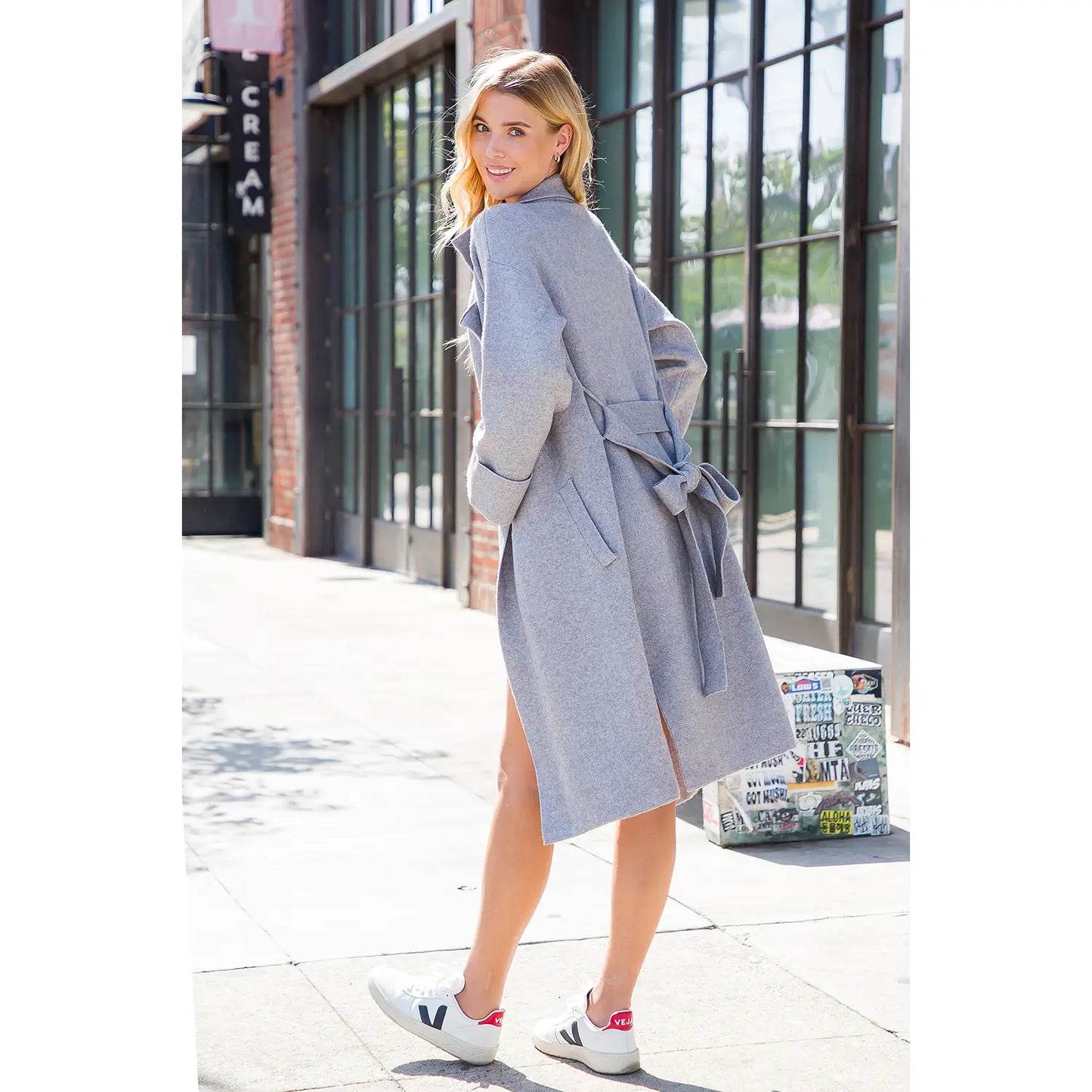 Heather Gray Knitted Trench Coat