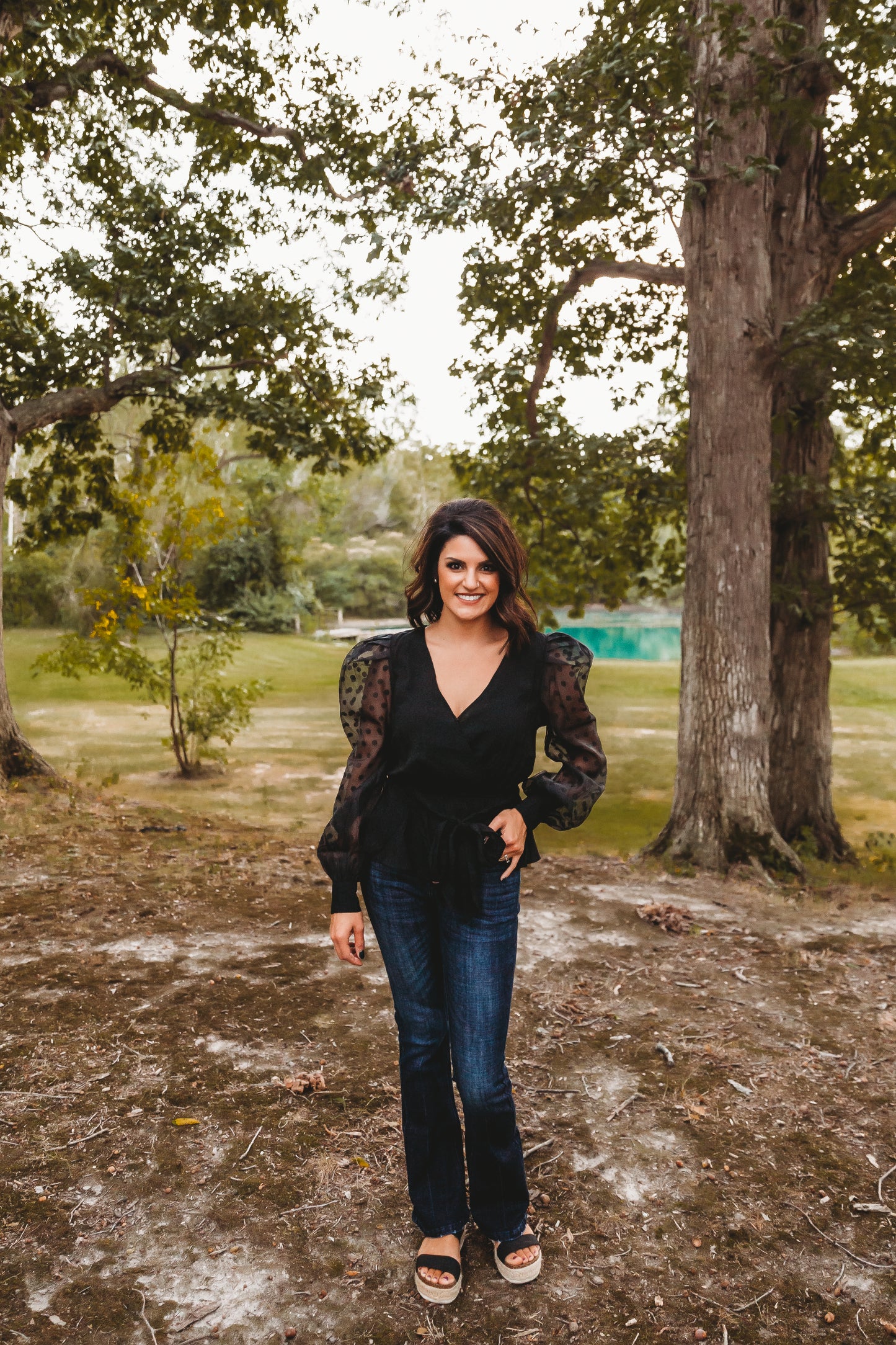 Polka Dot Puff Sleeve Top