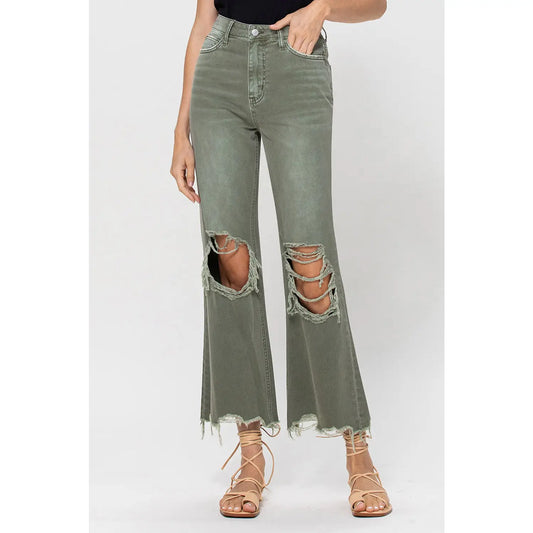 Army Green Vintage Crop Flares