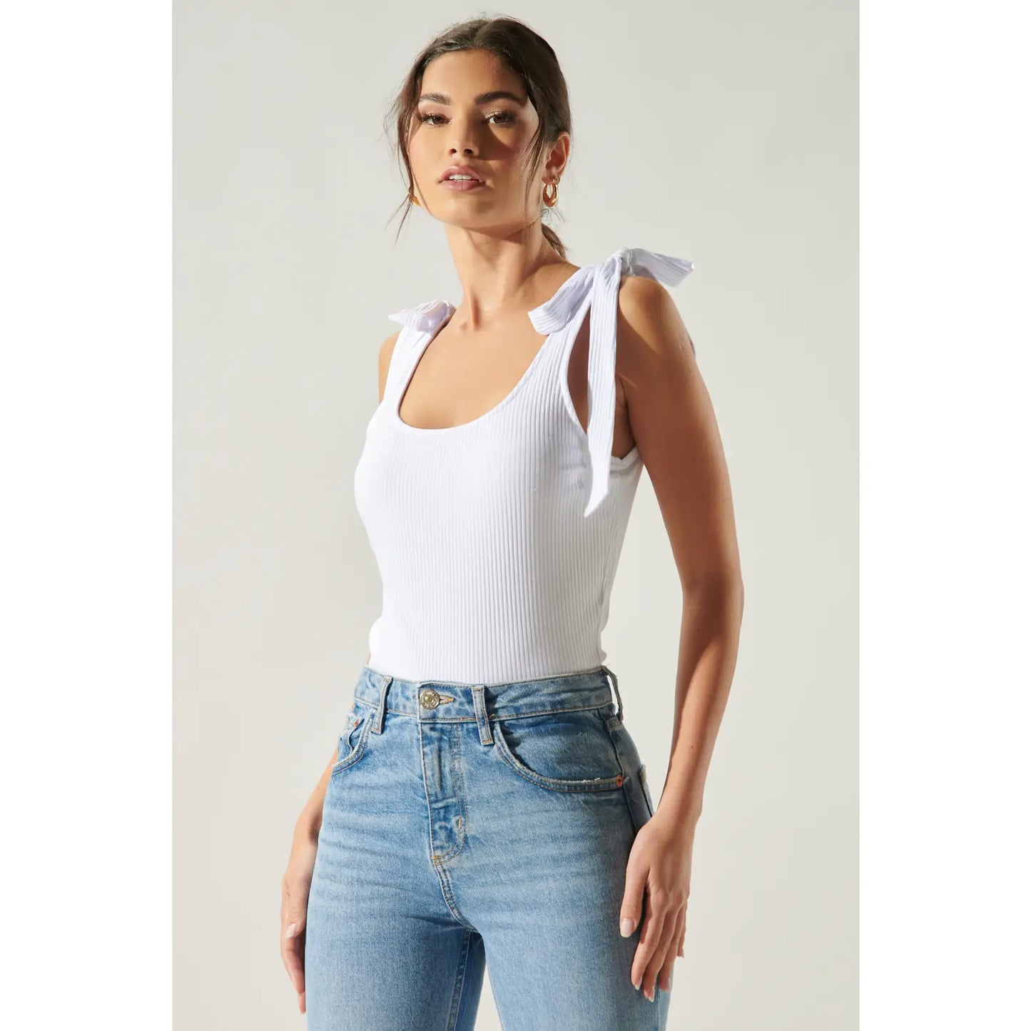 White Ribbed Scoop Neck