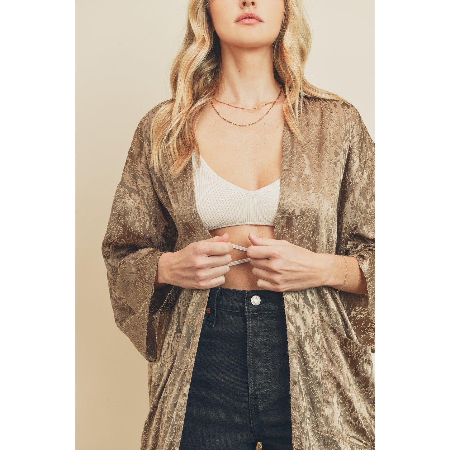 Beige Silky Kimono