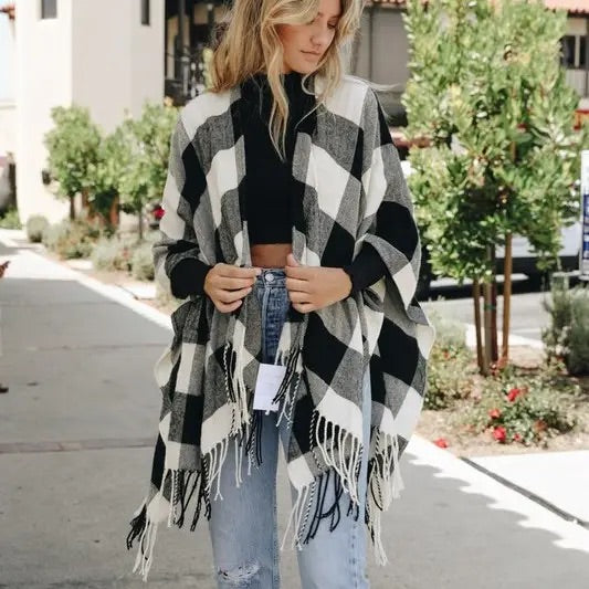 Buffalo Check Tassel Ruana