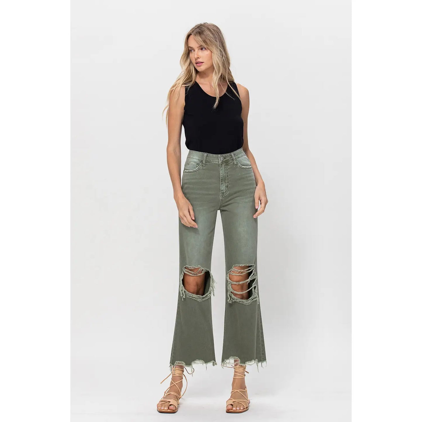 Army Green Vintage Crop Flares