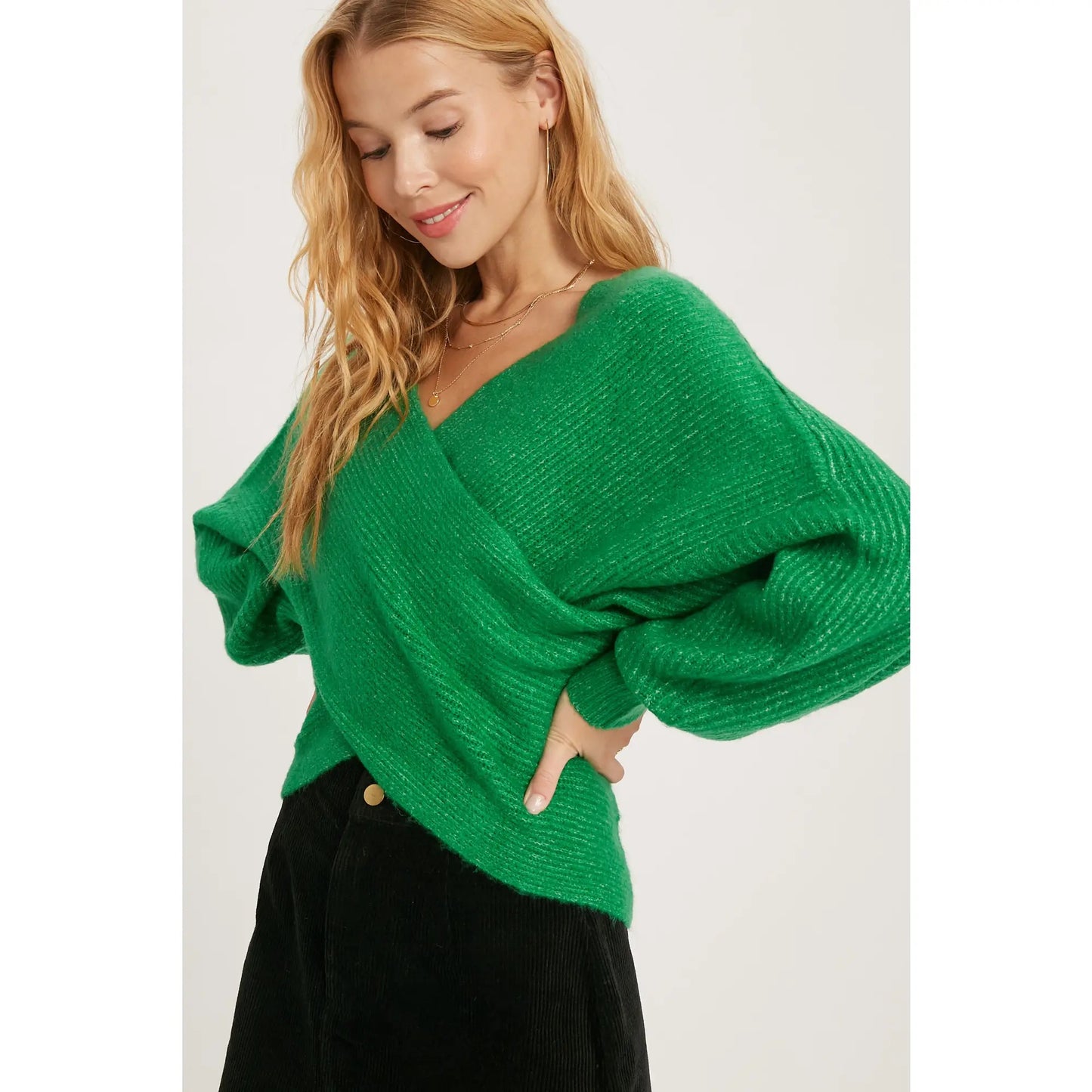 Emerald Crossover Ribbed Sweater