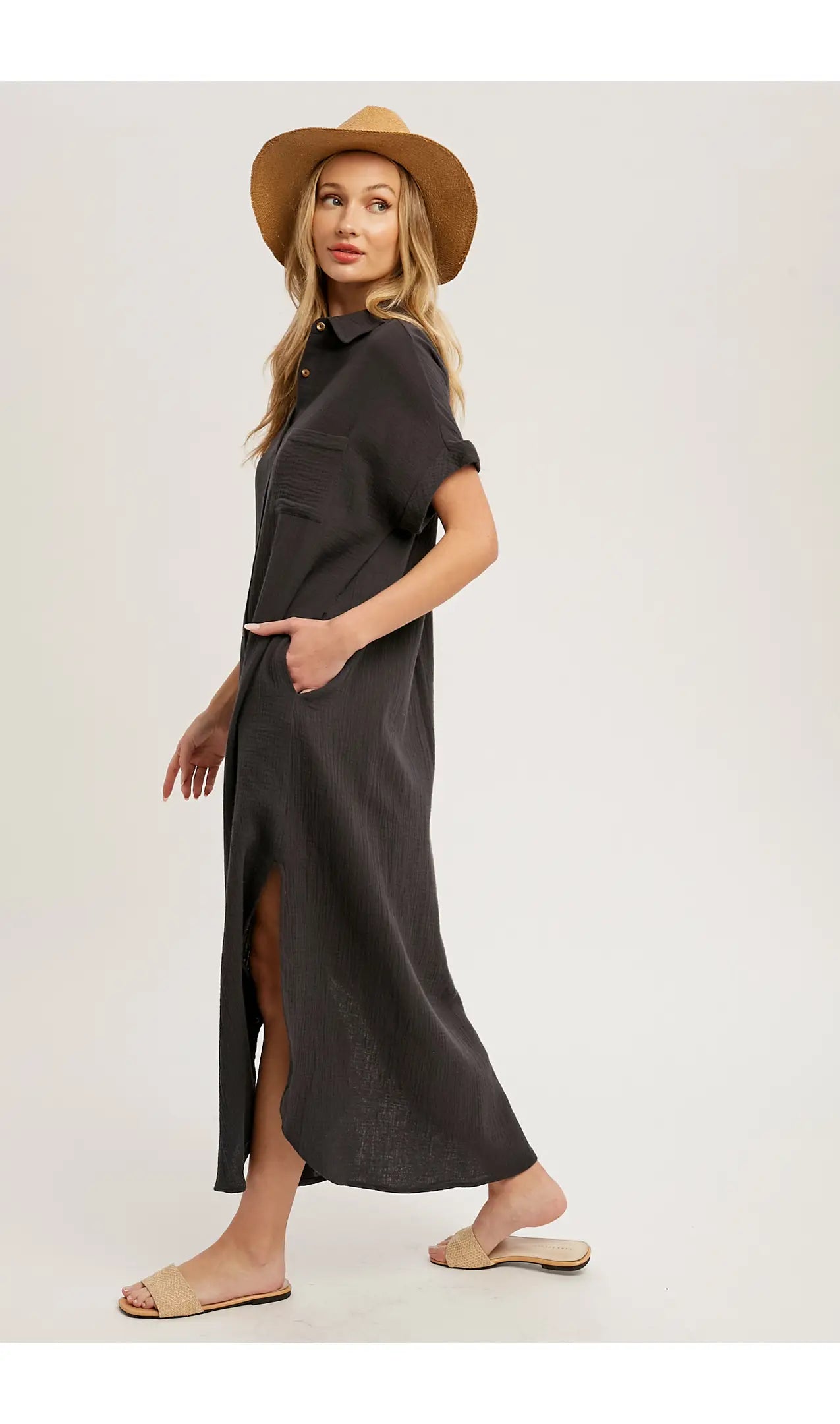 Ash Button Up Maxi Shirt Dress