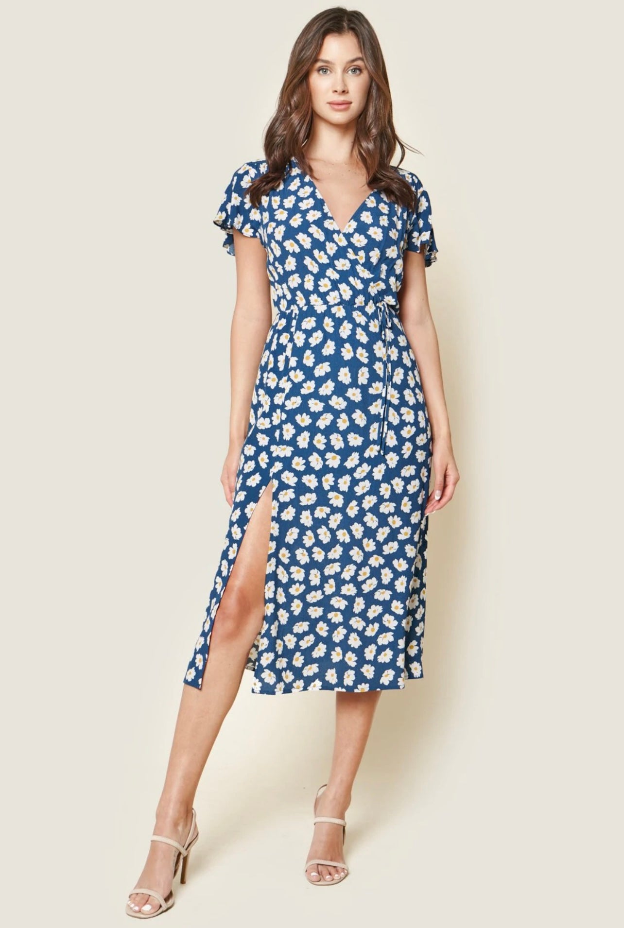 Blue Floral Wrap Dress