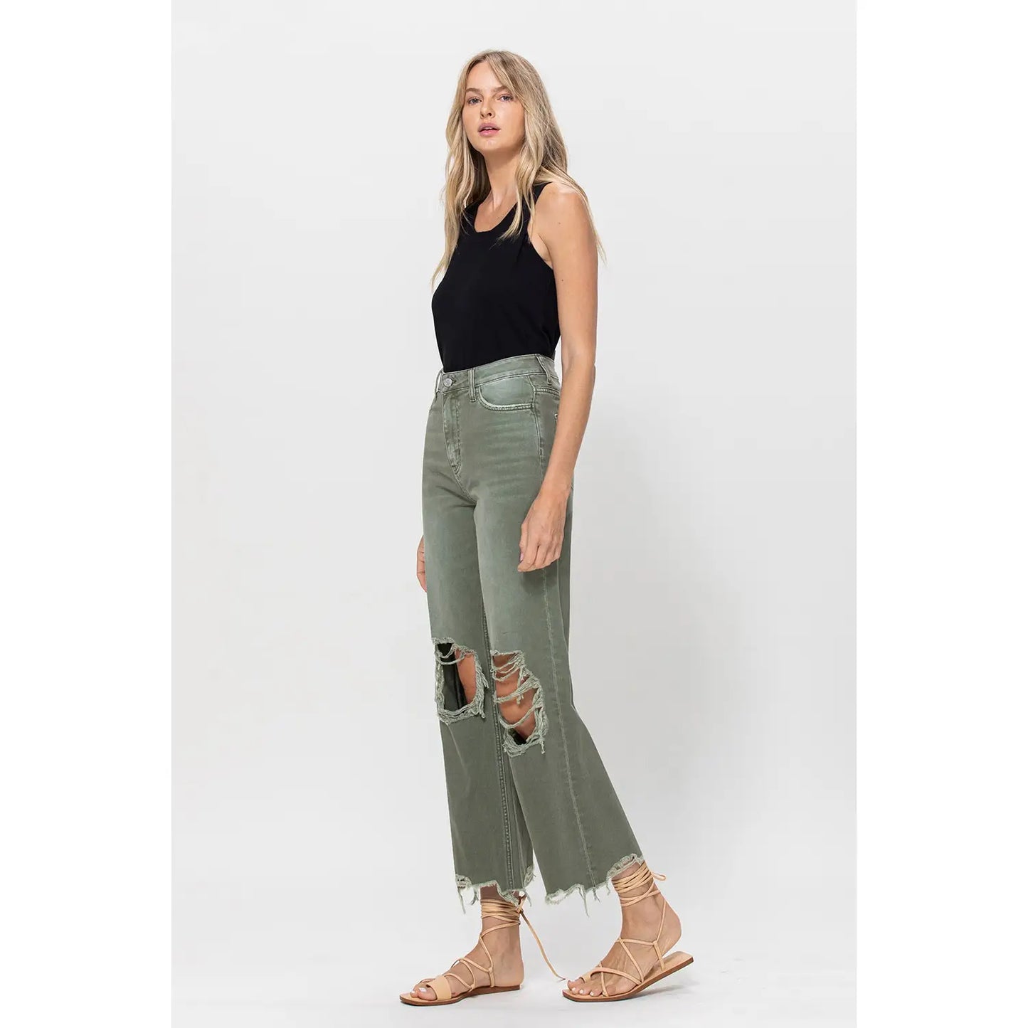Army Green Vintage Crop Flares