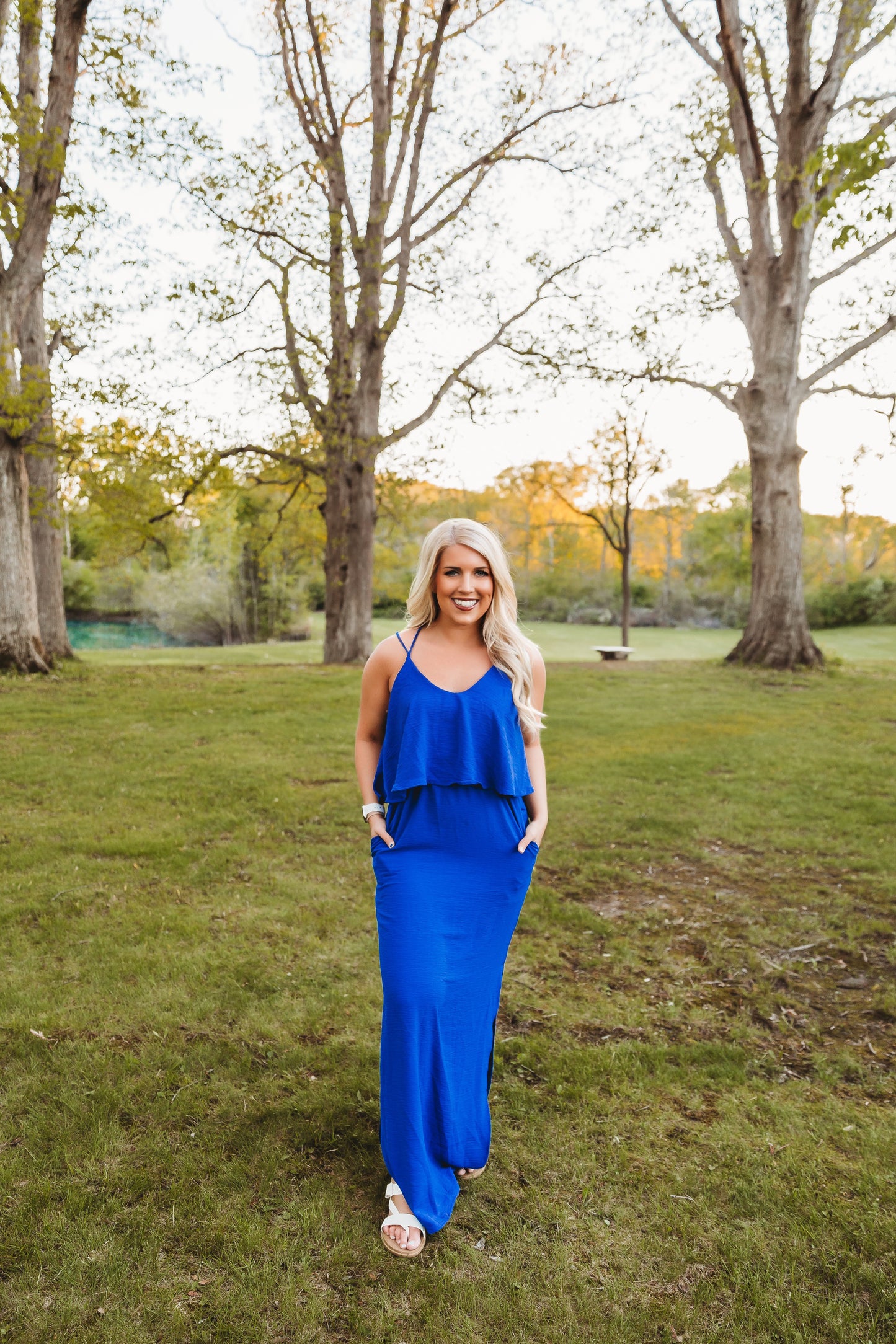 Strappy Back Flounce Maxi Dress: Royal