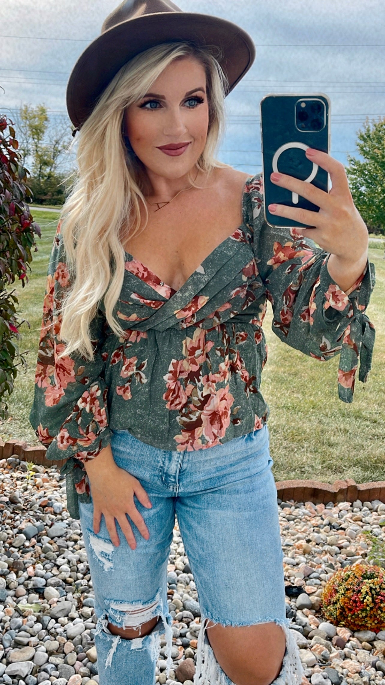 Pleated Floral Chiffon Peplum Top