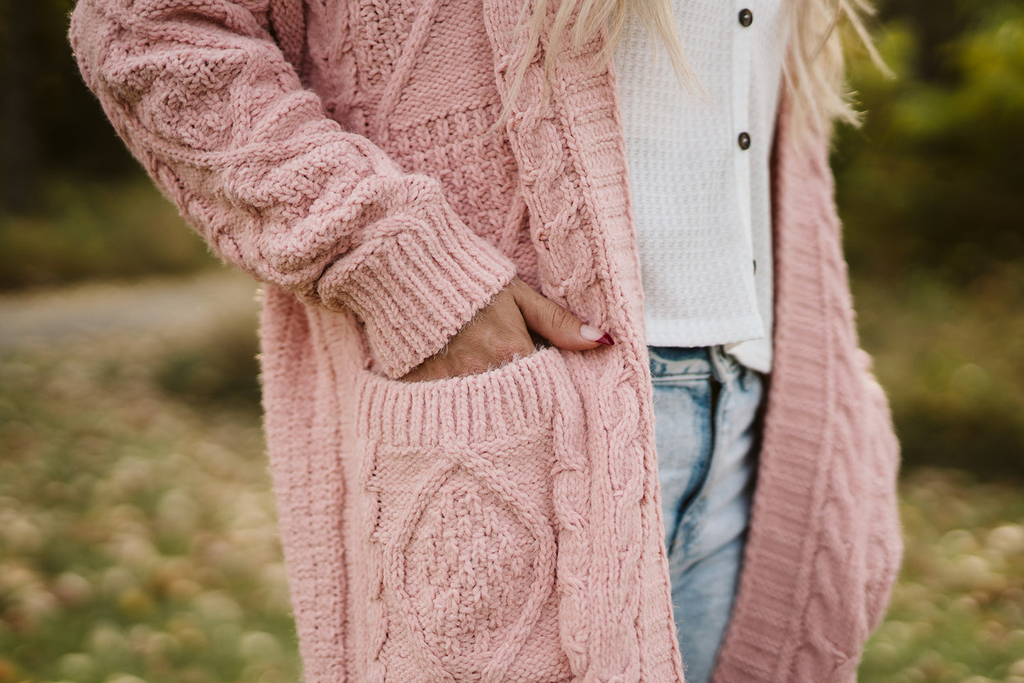 Blush Cable Knit Open Cardigan