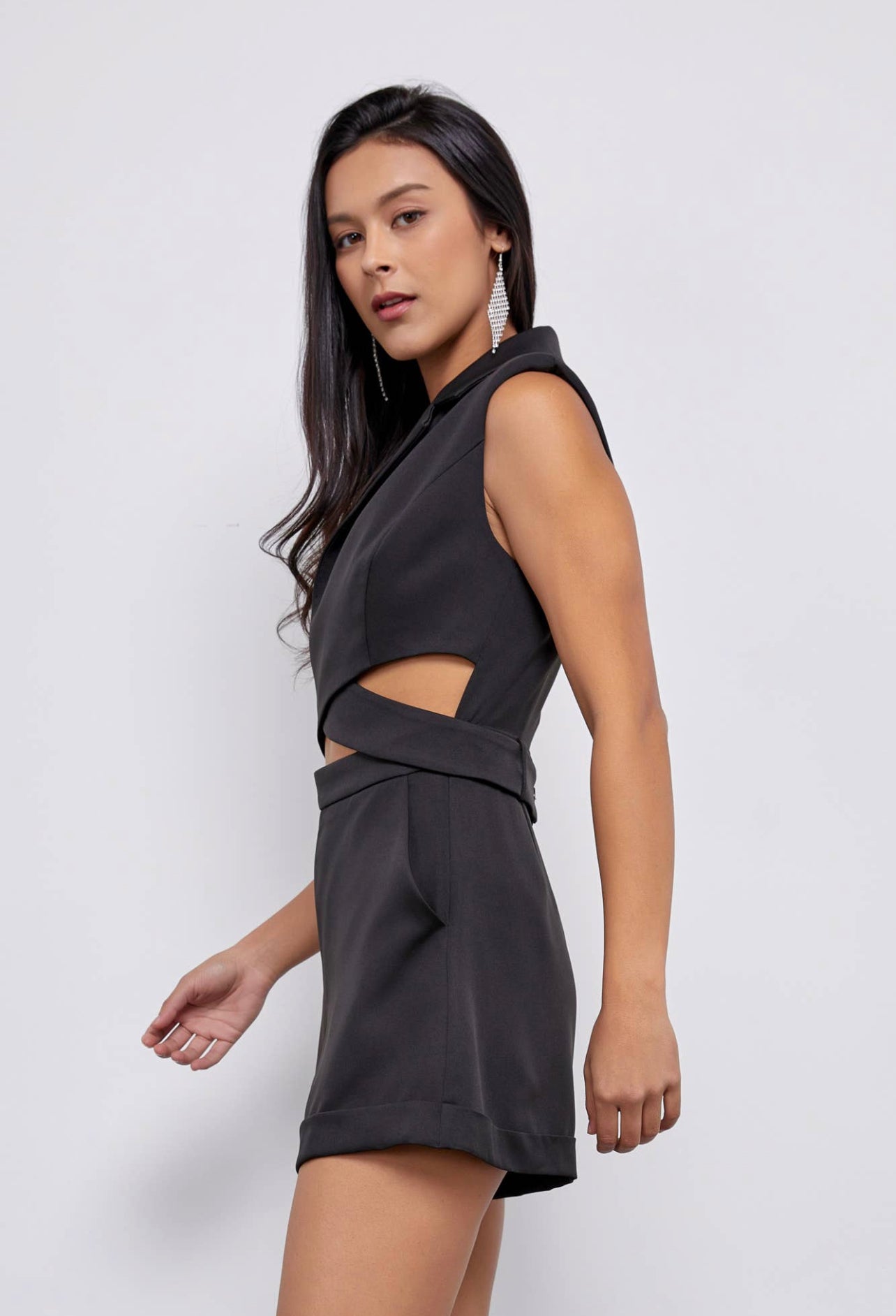 black wrap blazer romper