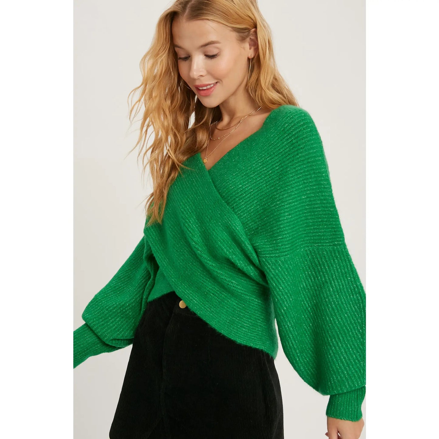 Emerald Crossover Ribbed Sweater