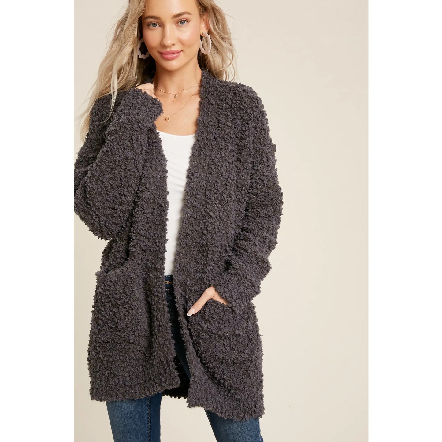 Fluffy Boucle Charcoal Cardigan