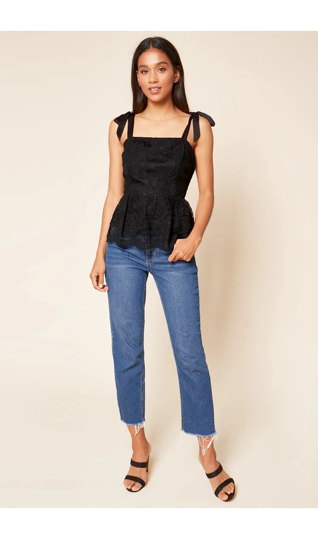 Tie Shoulder Lace Peplum Top