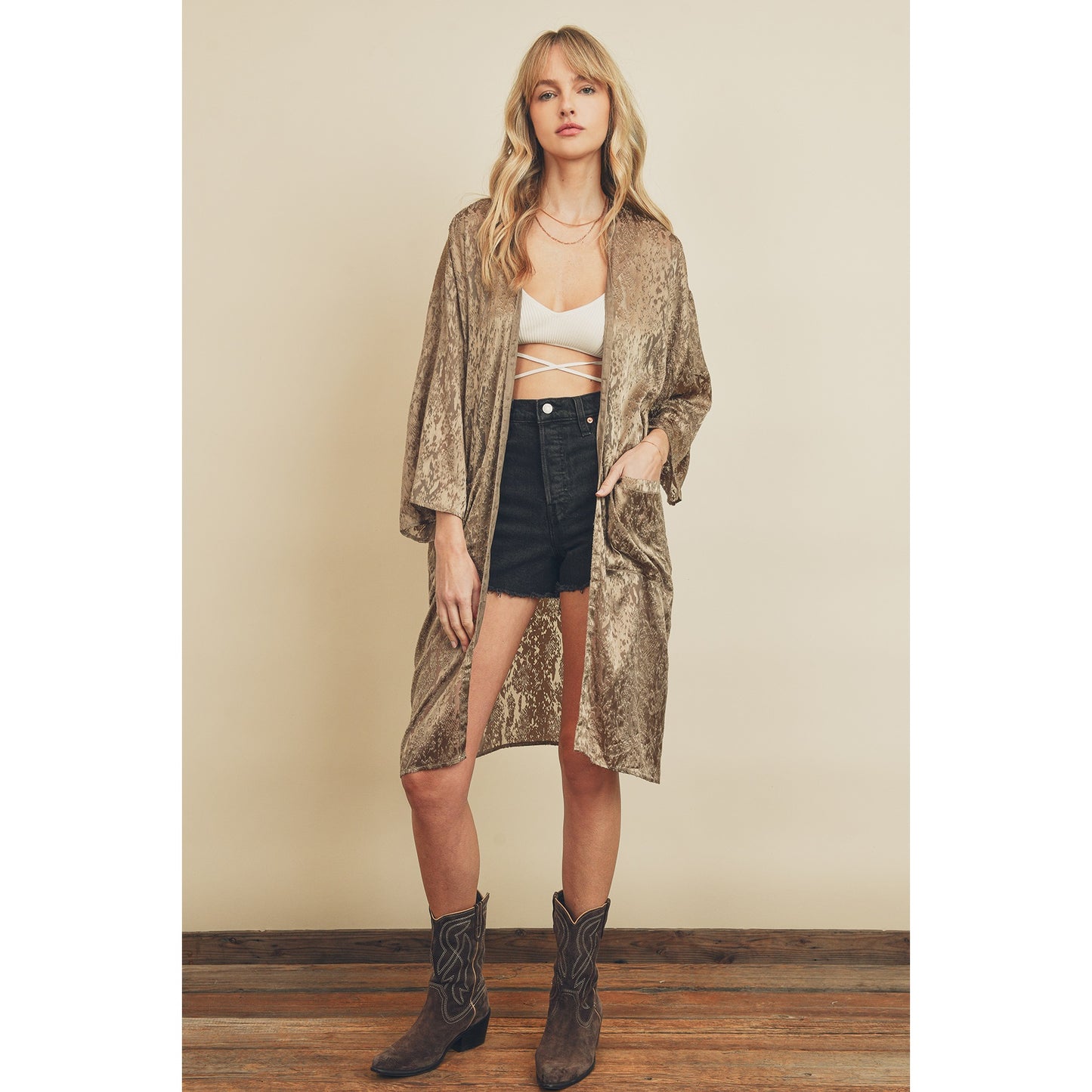 Beige Silky Kimono