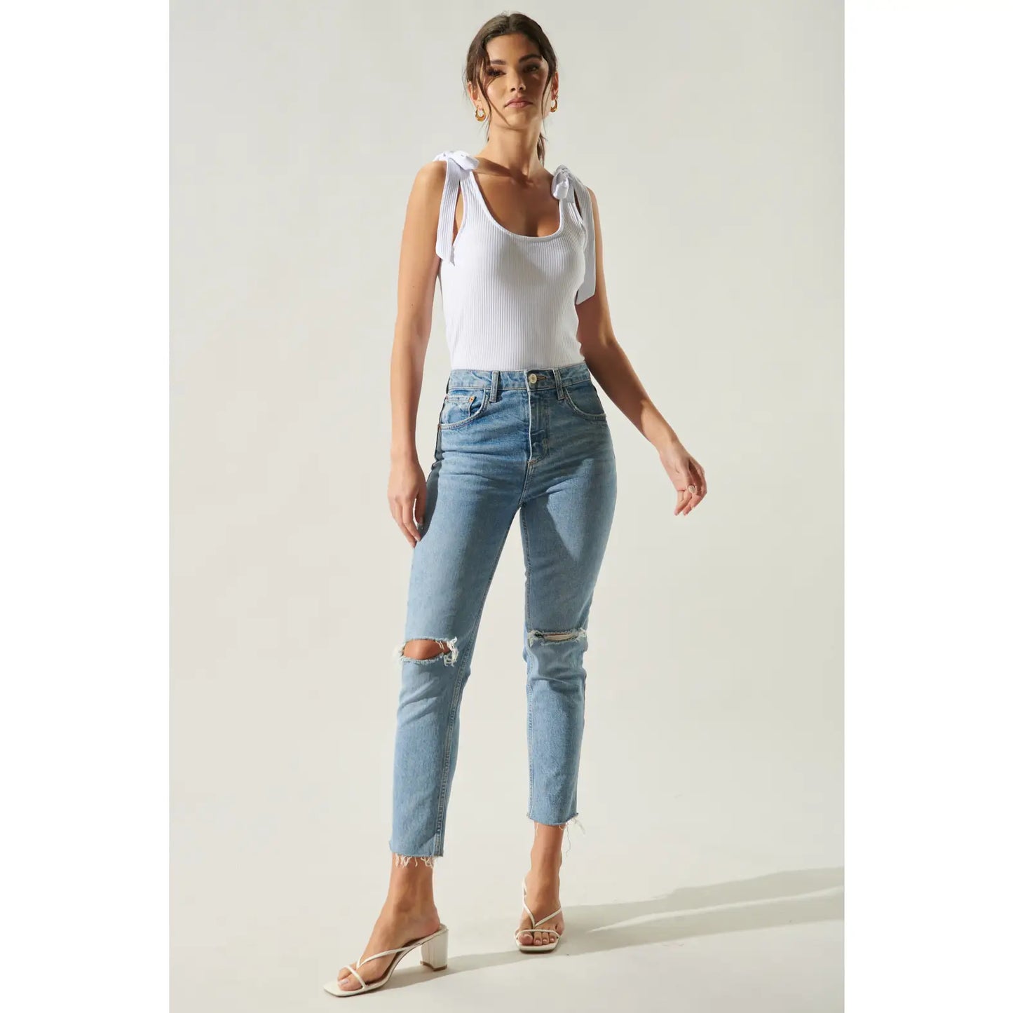 White Ribbed Scoop Neck