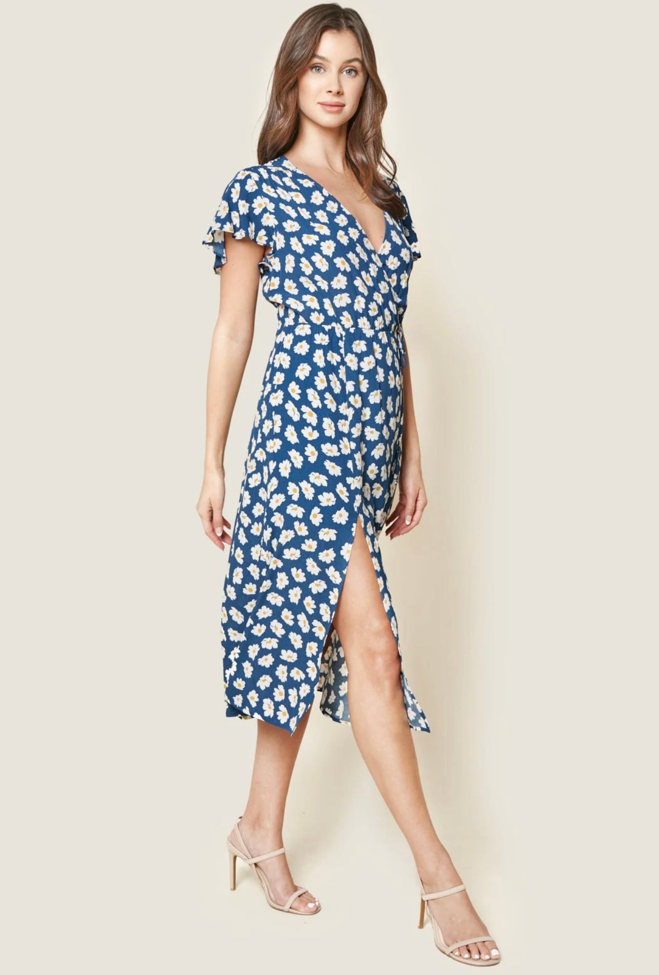 Blue Floral Wrap Dress