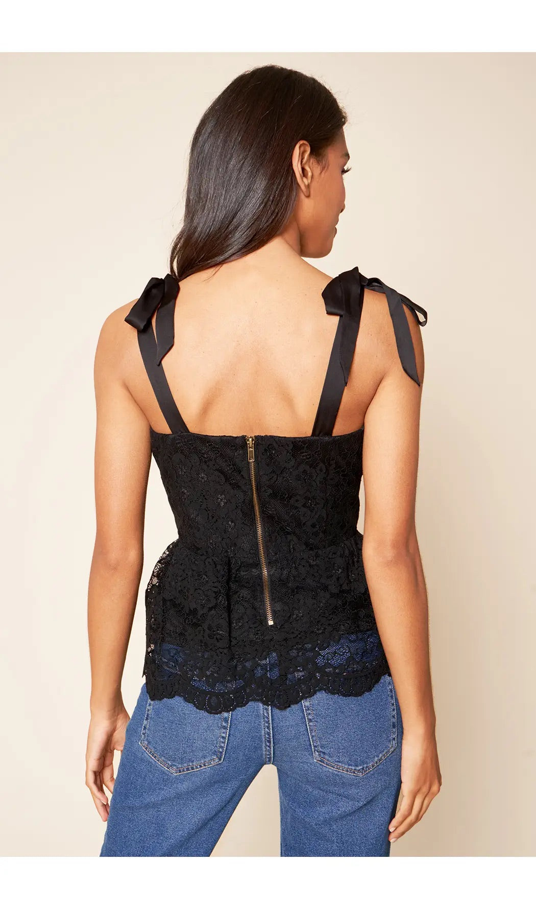 Tie Shoulder Lace Peplum Top