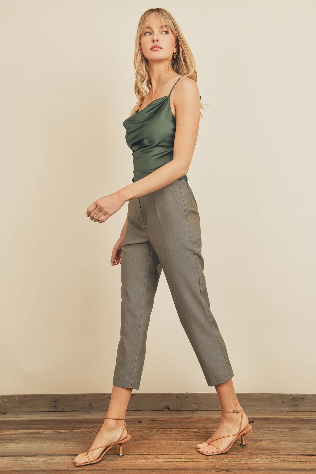 Deep Sage Satin Cowl Neck Cami