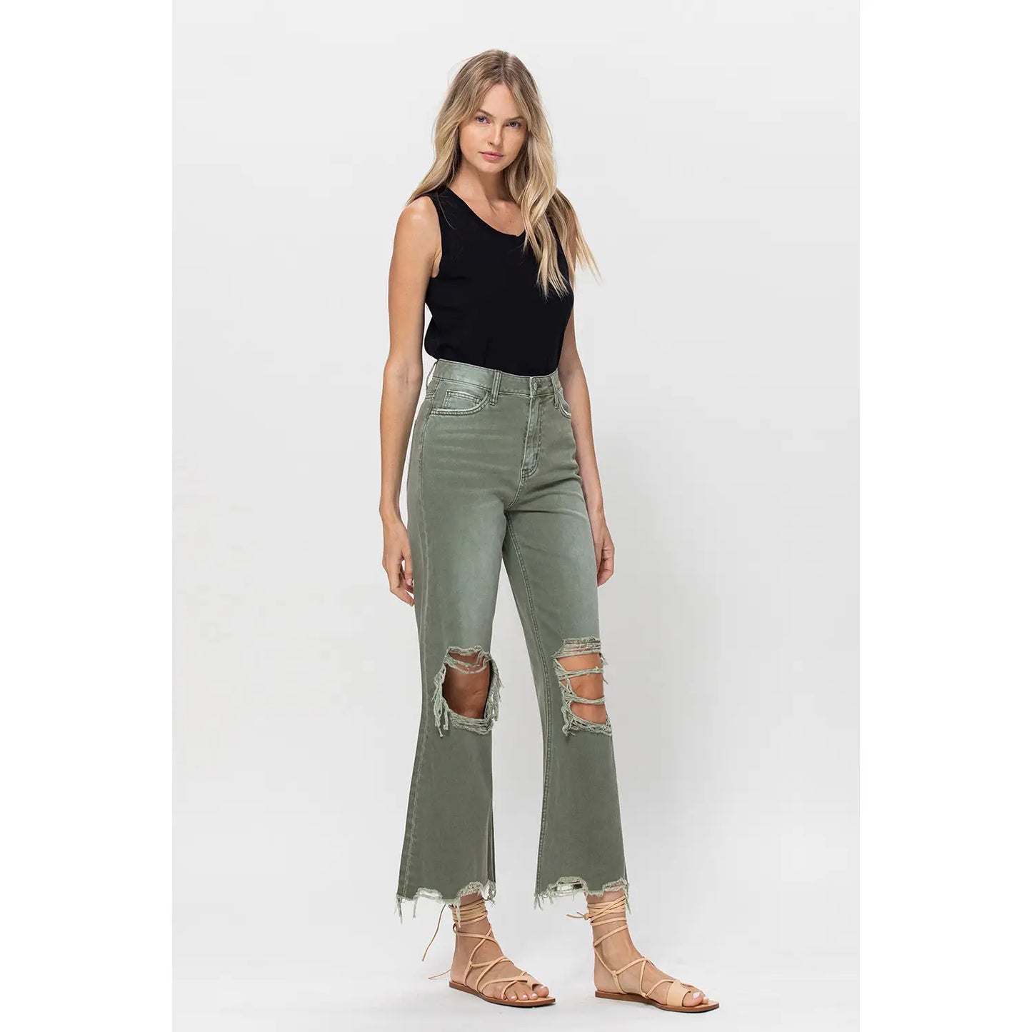 Army Green Vintage Crop Flares