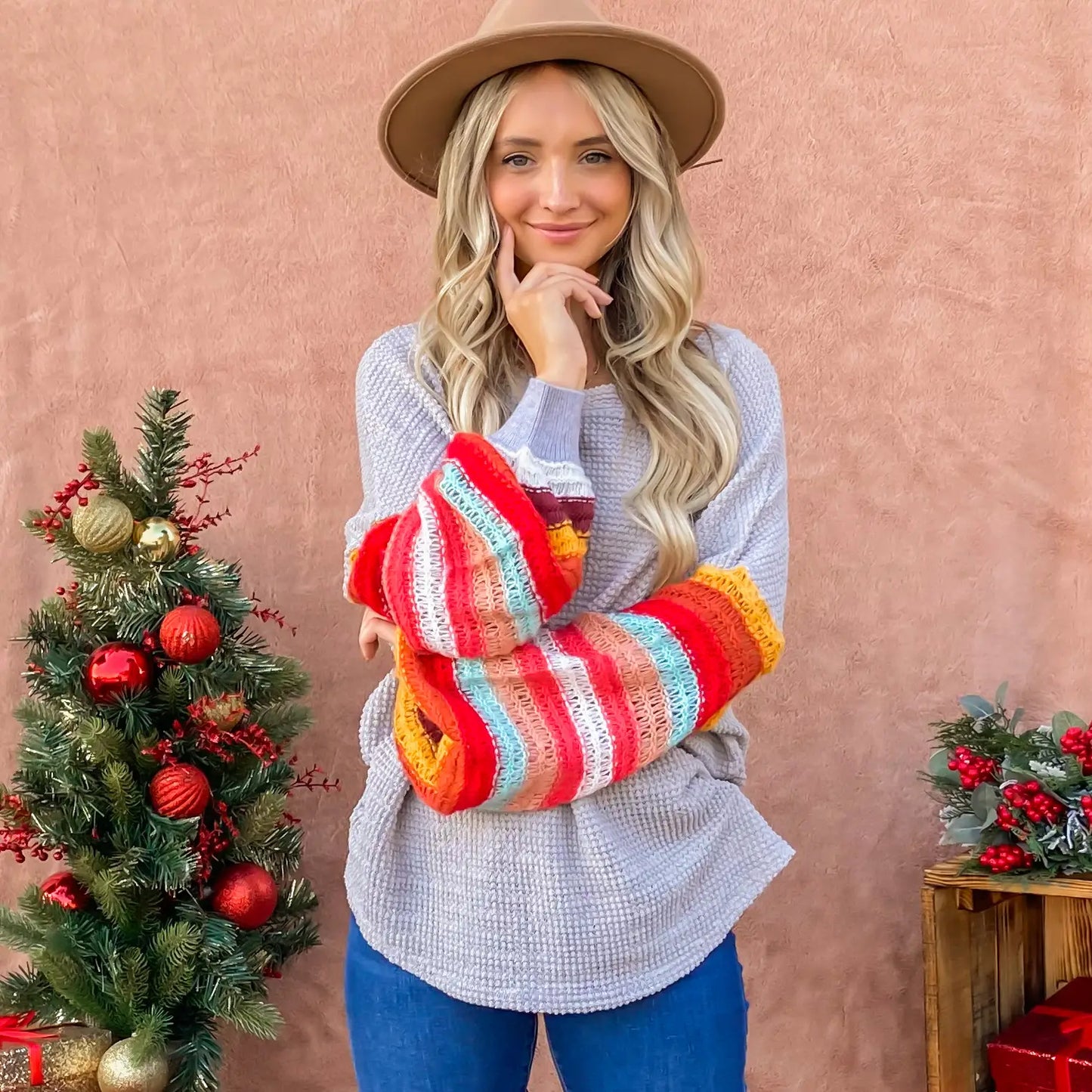 Colorful Striped Balloon Sleeve Sweater