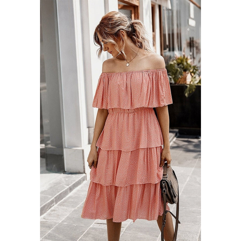 Off The Shoulder Ruffle Dress Pink