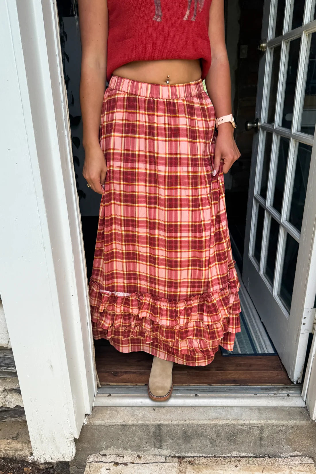 Wander West Maxi Skirt in Plaid