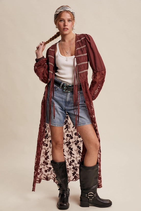 Embroidered Maxi Kimono