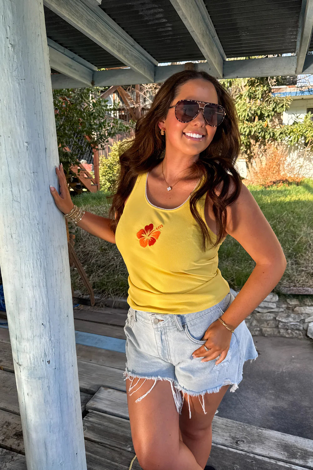 Yellow Hibiscus Ribbed Tank [[PRE-ORDER]]