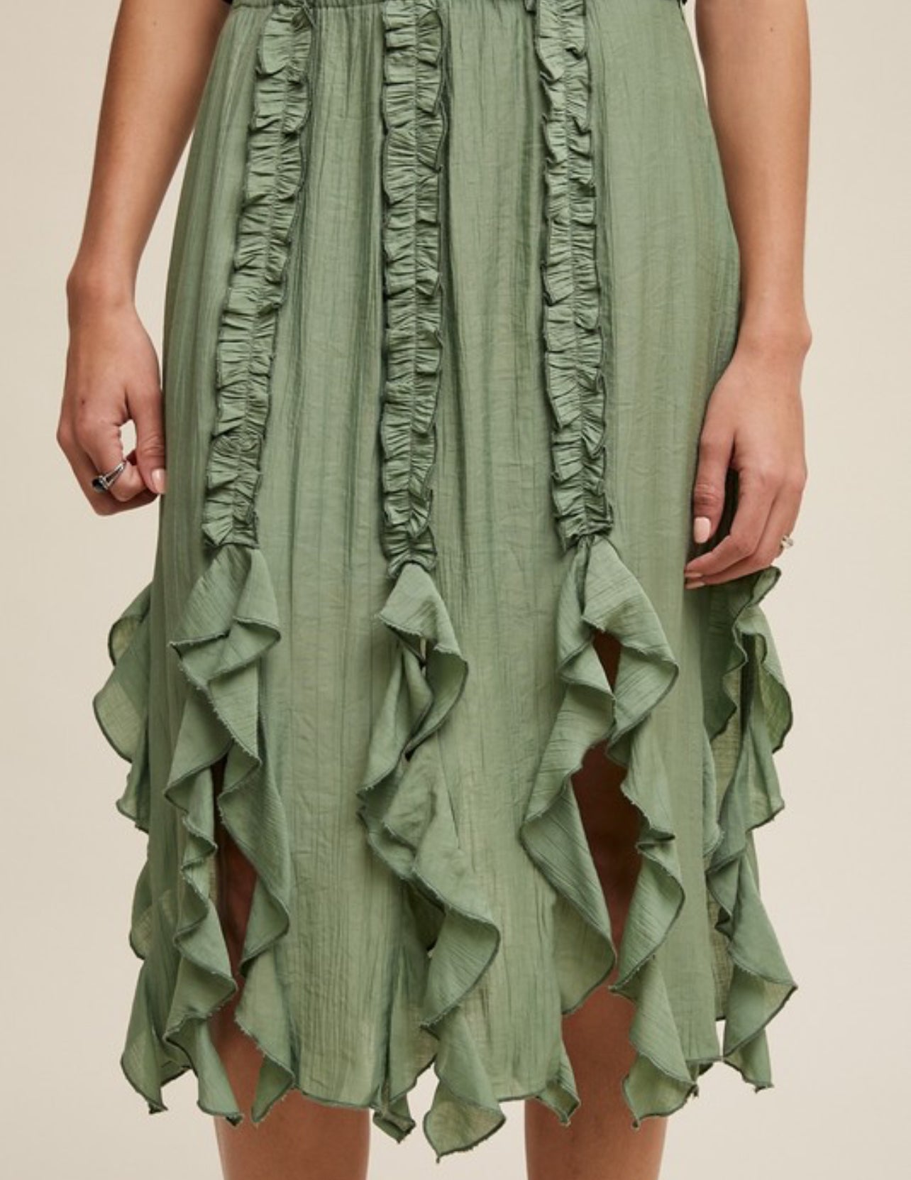 Sage Fringe Ruffle Skirt