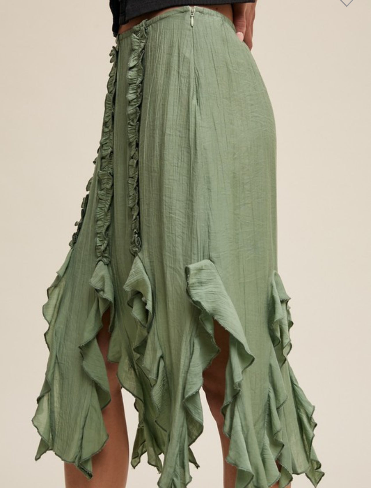 Sage Fringe Ruffle Skirt