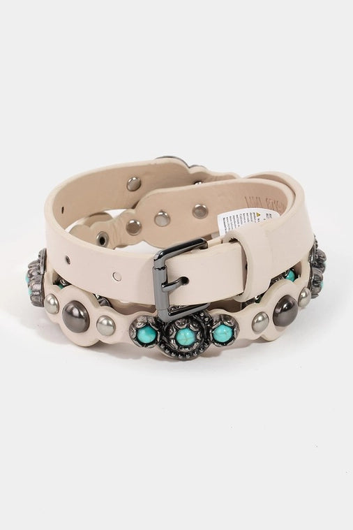 The West Turquoise Metallic Studded Ivory Belt