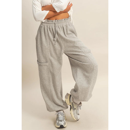 Heather Gray Ruffle Waist Burnout Jogger Pants