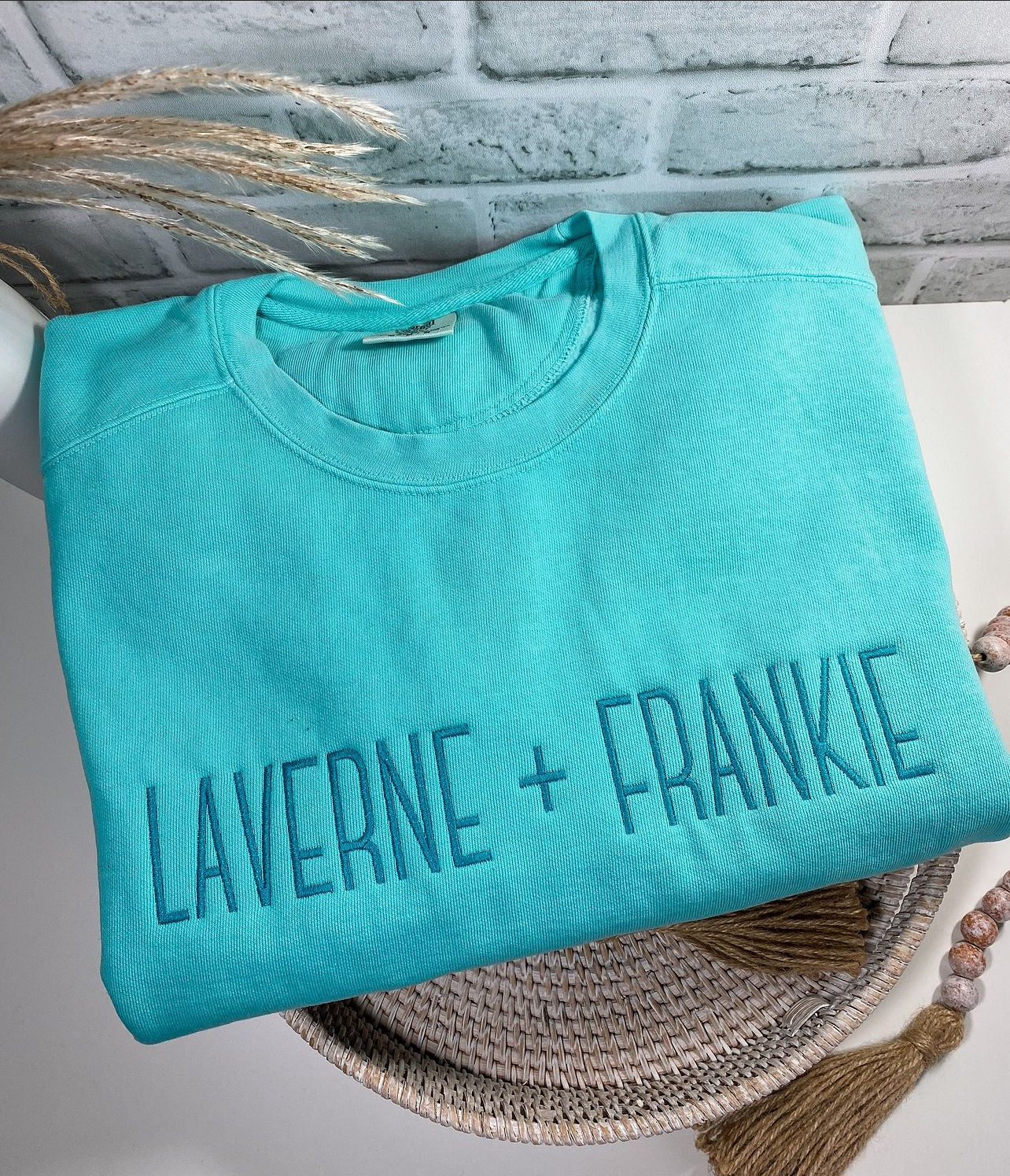 Chalky Mint Laverne + Frankie Embroidered Crewneck
