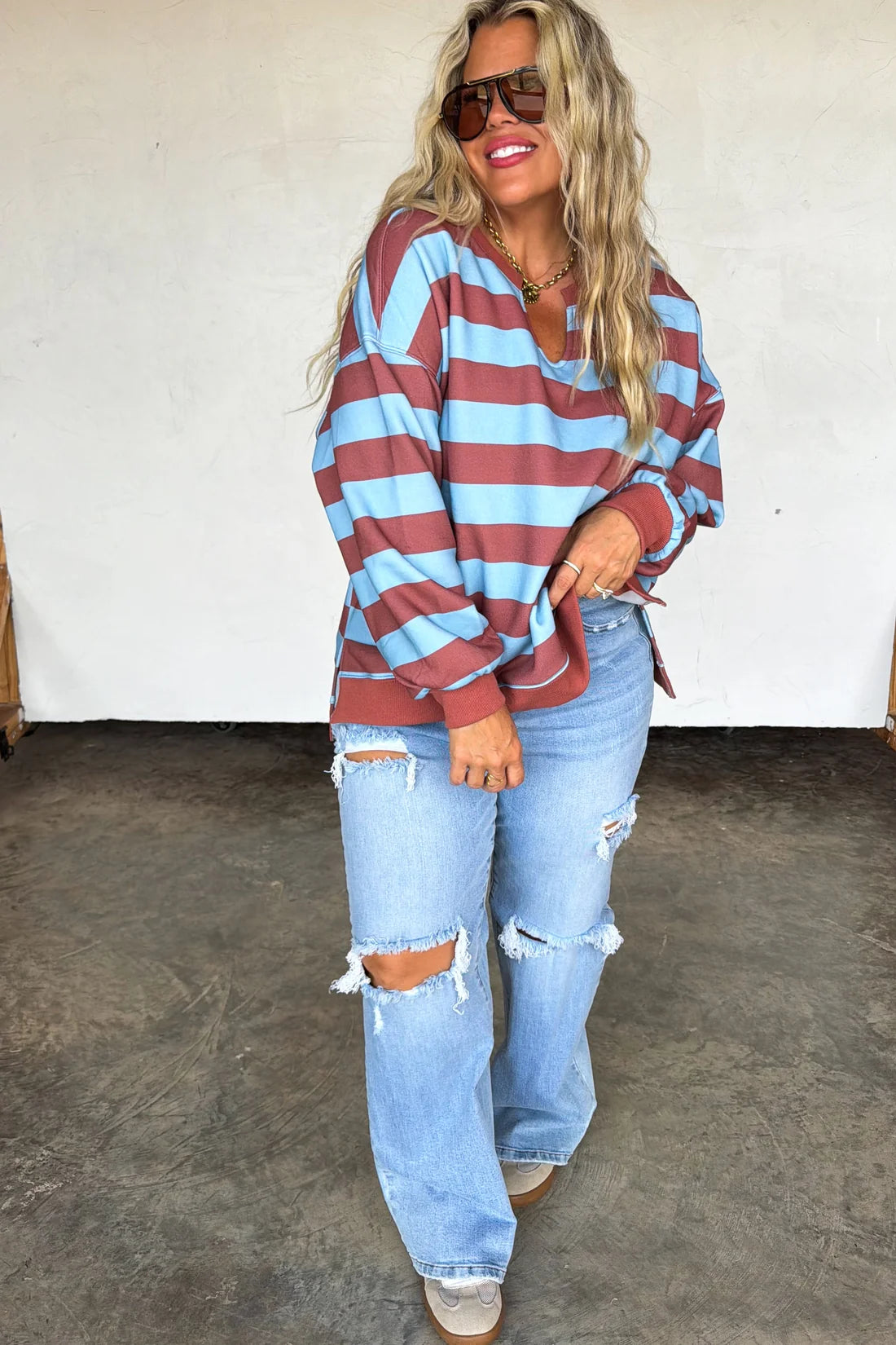 Lived In Oversized Pullover in Rust/Blue