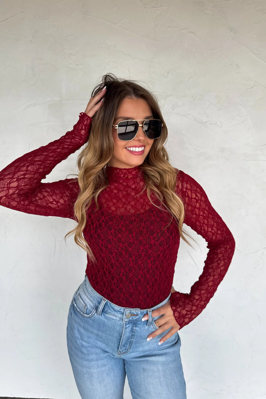 Wine Jolie Lace Thumbhole Top [[PRE-ORDER]]